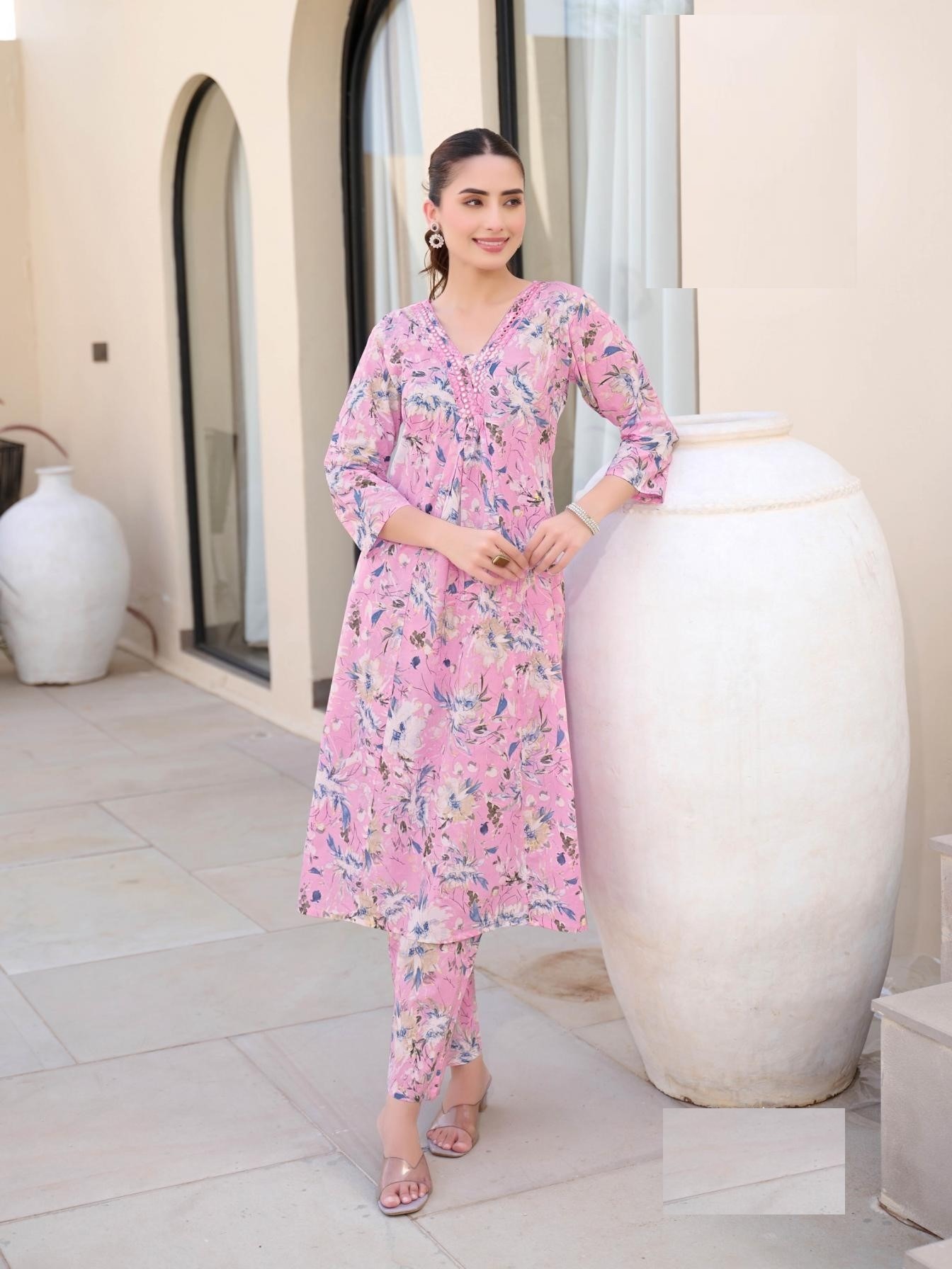 Light Pink Pure Cotton Kurta Sets For Summer 2001