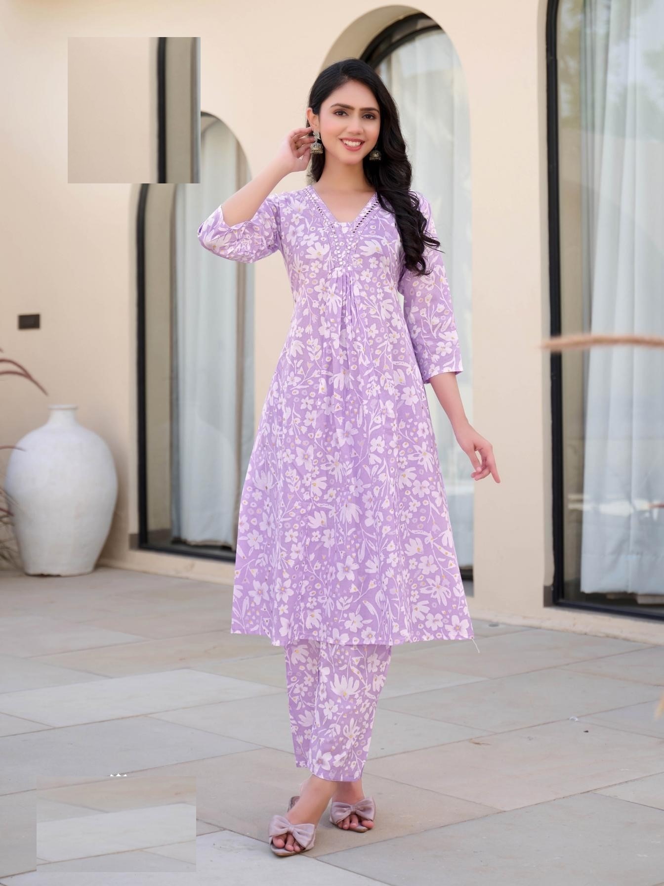 Light Purple Pure Cotton Kurta Sets For Summer 2003