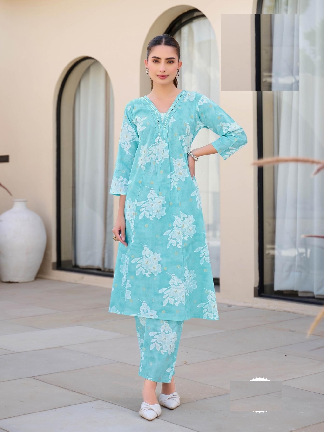 Aqua Blue Pure Cotton Kurta Sets For Summer 2007