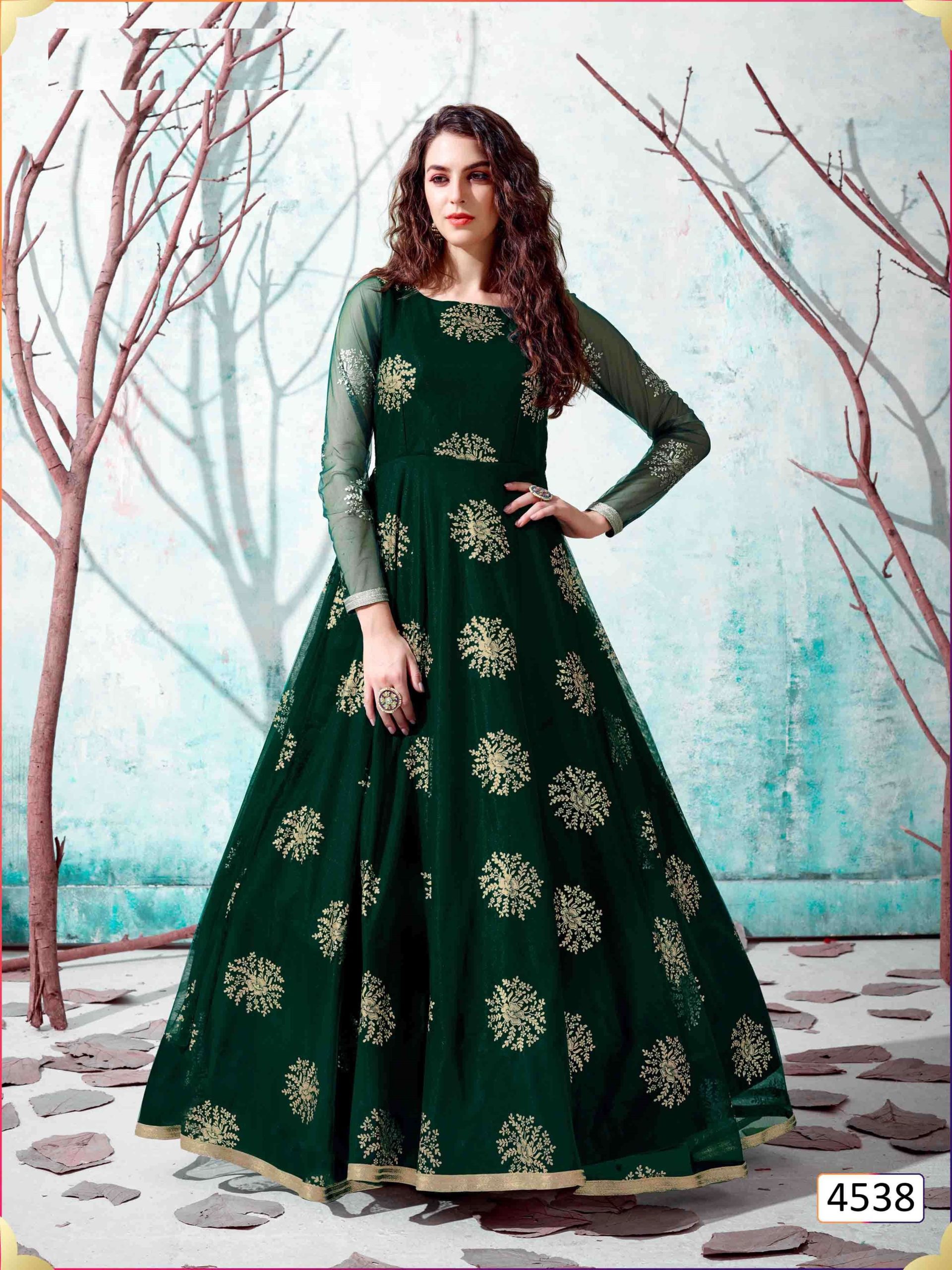 Green Anarkali Gown in Parampara Silk with Embroidery Work -