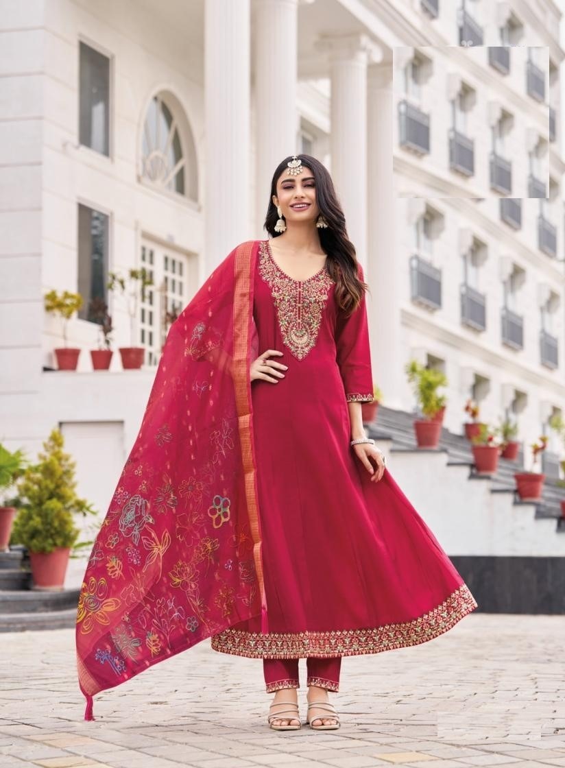 Alternative view of Roman Silk Embroidered Anarkali Style Kurta Sets 5001