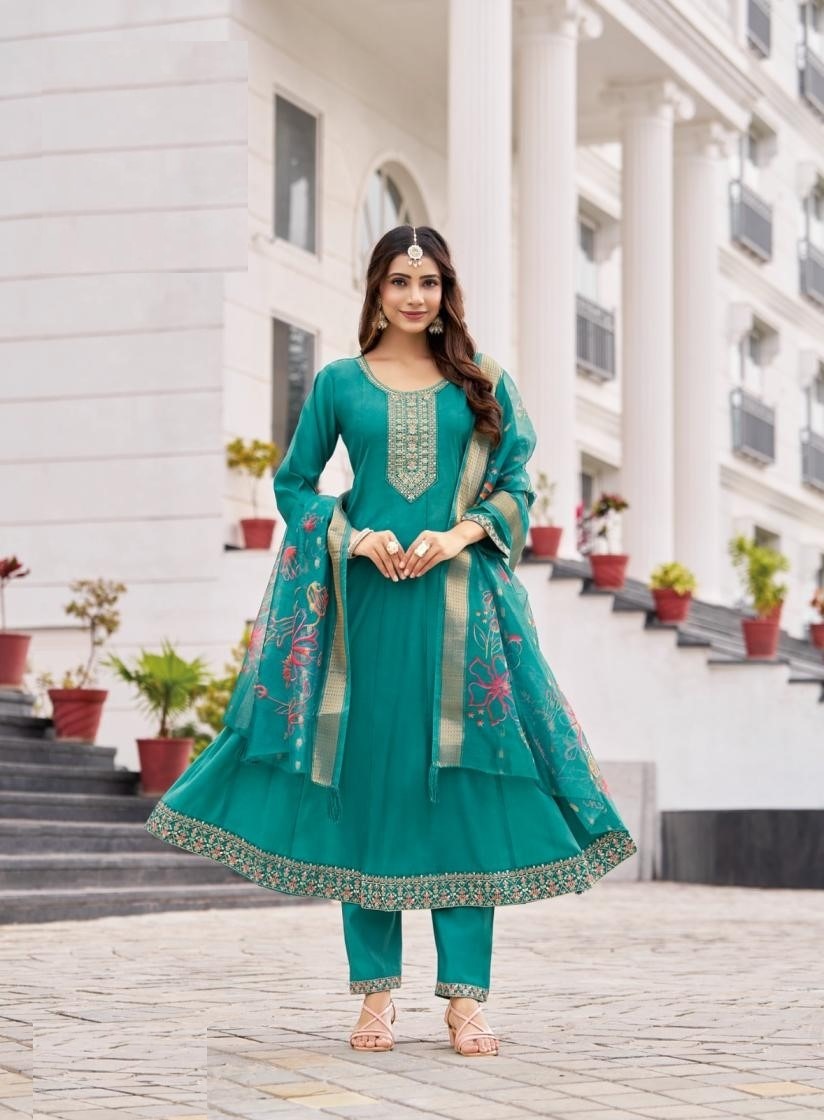 Roman Silk Embroidered Anarkali Style Kurta Sets 5001