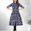 Light Blue Printed A Line Cotton Kurtis 2004