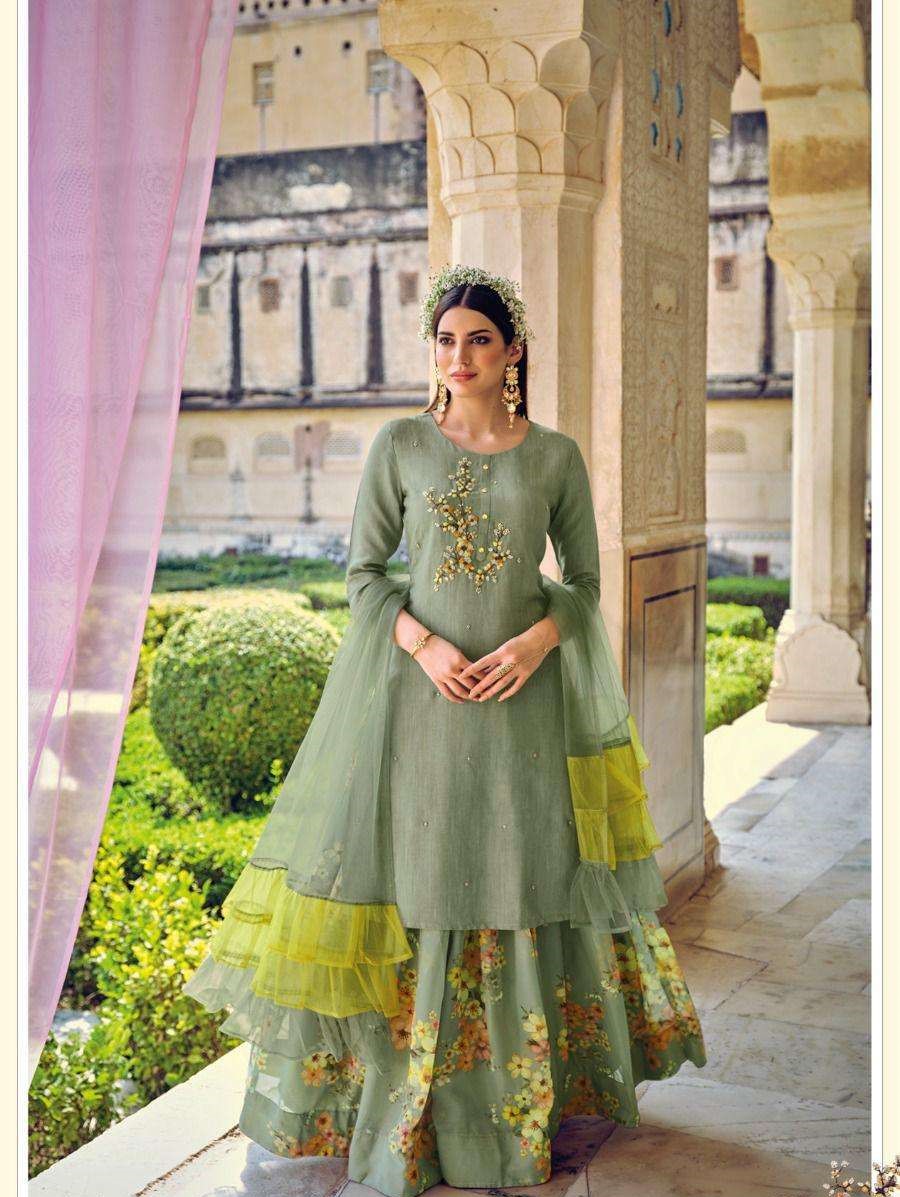 Light Grey Indowestern Party Wear Lehenga With Ruffle Dupatta 98003