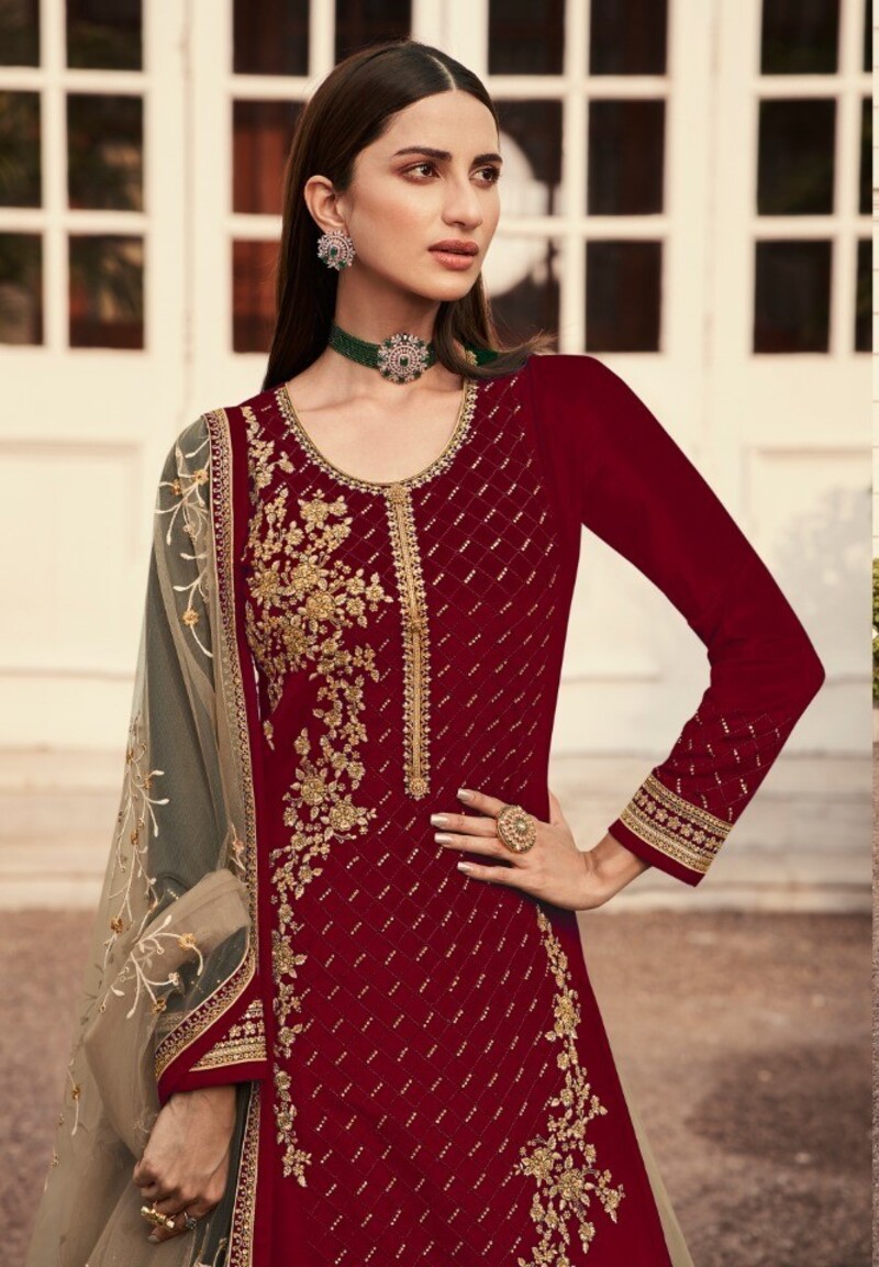 Alternative view of Georgette Plus Size Indowestern Top, Skirt & Dupatta Set 7006