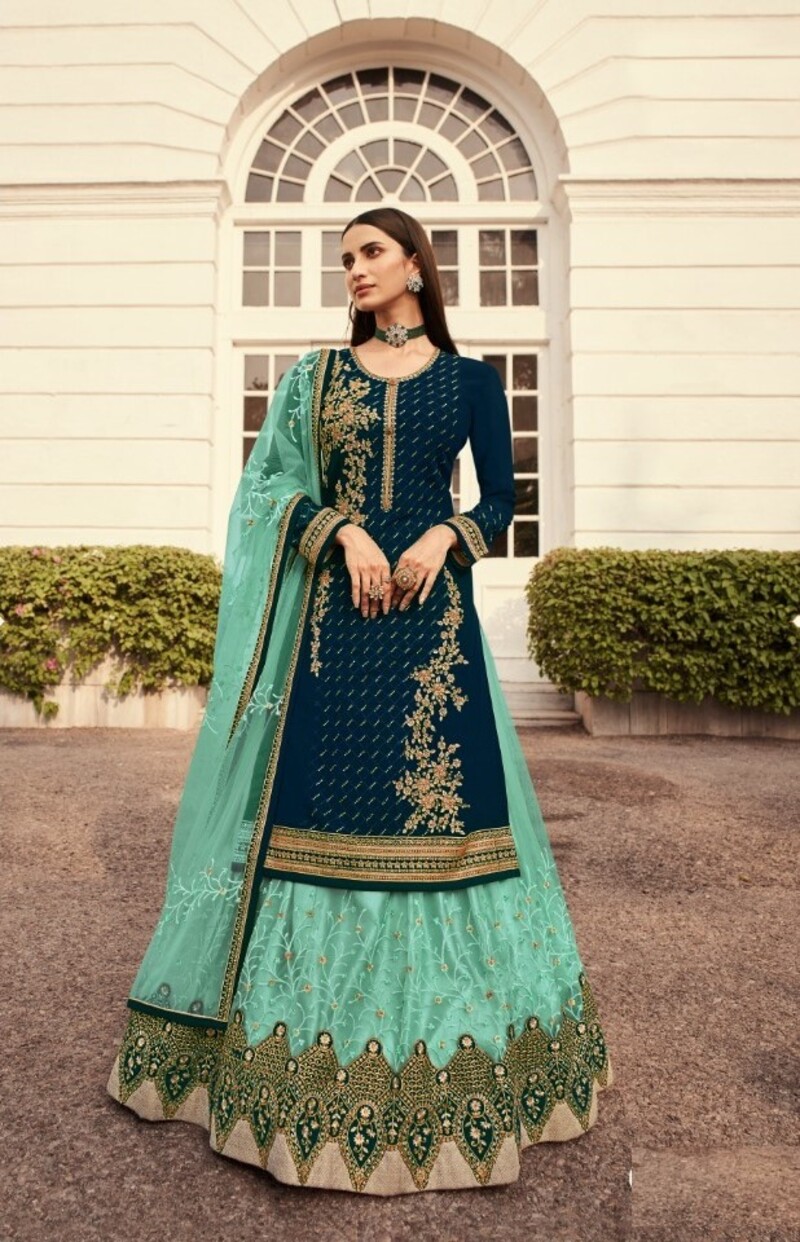 Georgette Plus Size Indowestern Top, Skirt & Dupatta Set 7006