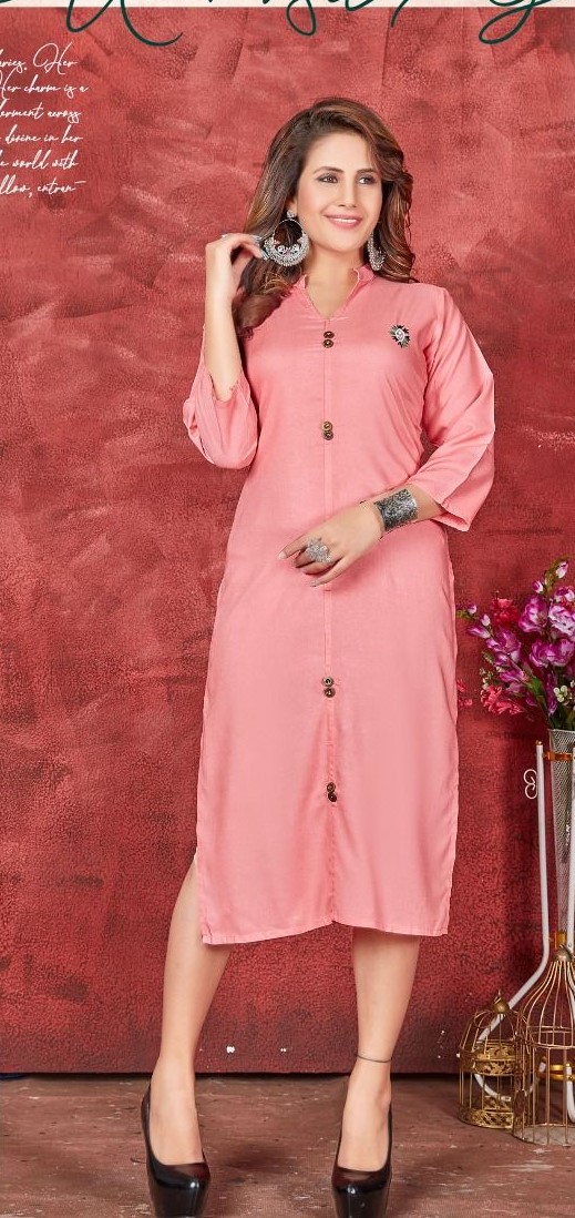 Pink Modal Silk Straight Kurti – Thogai Threads