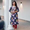 Dark Blue Bandhani Print Mal Cotton Straight Fit Kurtis 1006