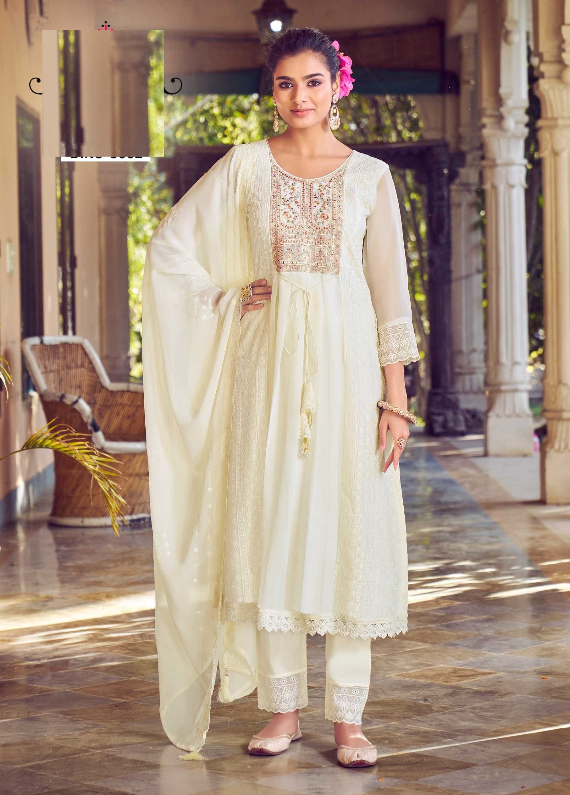 Pure White Georgette Chikankari Work Premium Full Stitch Suits 5062