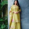 Lemon Soft Silk Embroidered Gharara Suit With Digital Print Silk Dupatta 1001