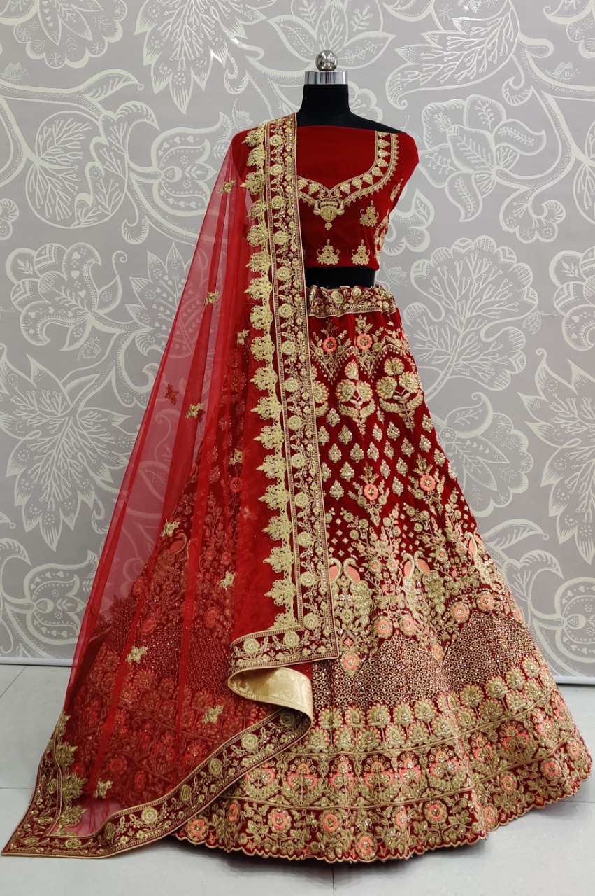 red maroon bridal lehenga