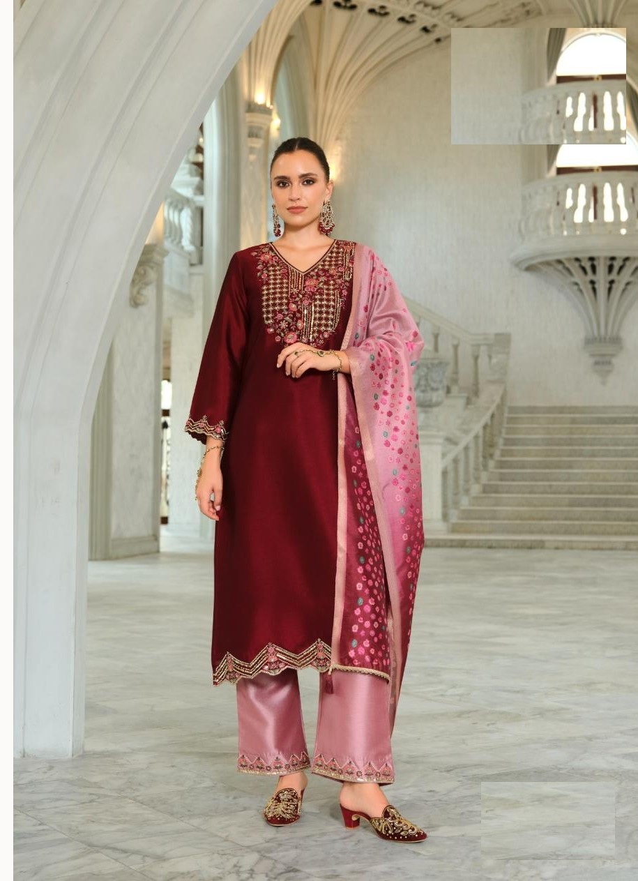 Alternative view of Festive Wear Hand Work Silk Suits With Organza Dupatta 27391