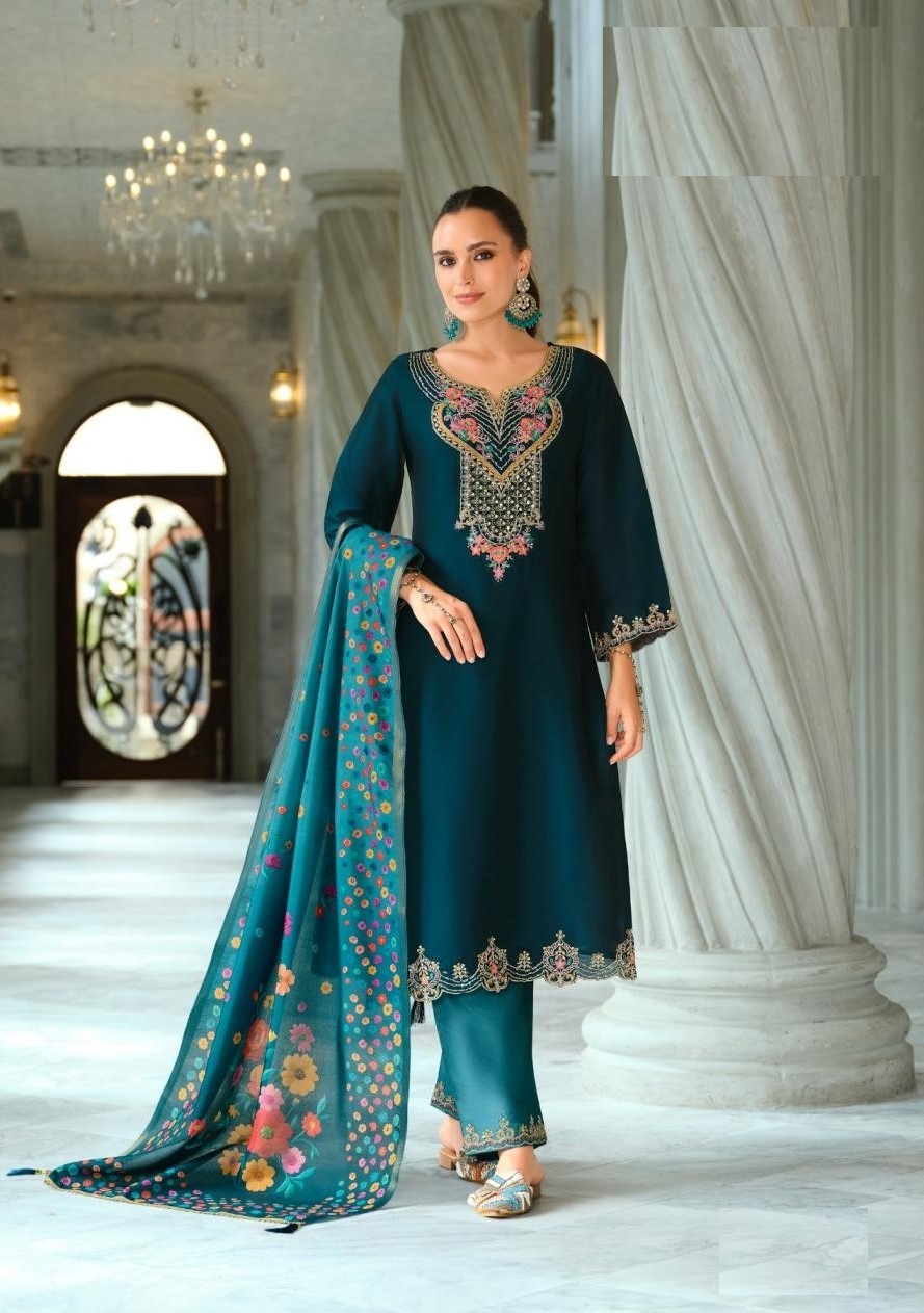Festive Wear Hand Work Silk Suits With Organza Dupatta 27391