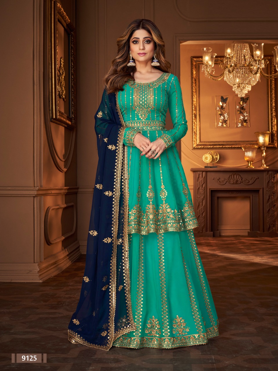 Indo Western Lehenga With Peplum Top And Heavy Georgette Dupatta 9125