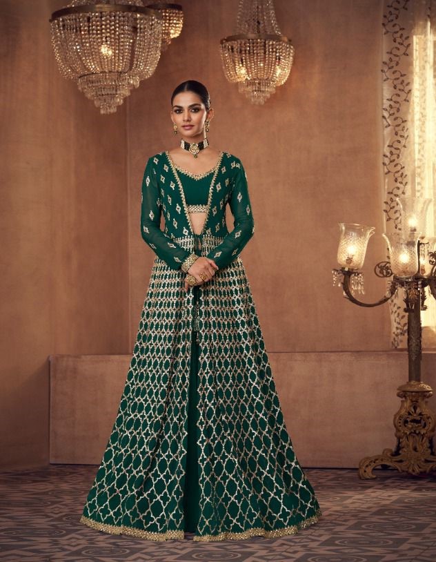 Indowestern Wedding Gowns With Sequins Work 5222