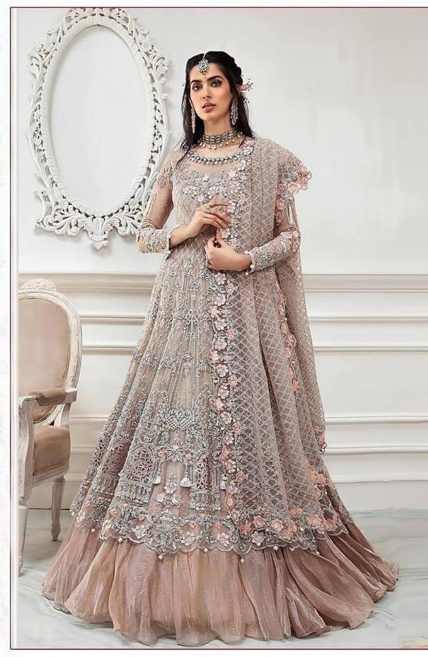 Gray Mauve Designer Heavy Embroidered Wedding Anarkali Gown | Saira's  Boutique