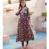 WIne Heavy Cotton Floral Print With Embroidery Anarkali Kurti 1007