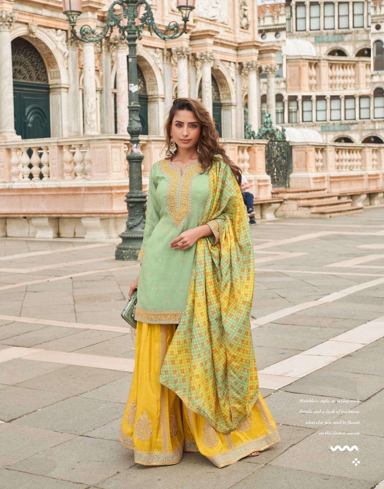 Alternative view of Wedding Collection Heavy Chinon Sharara Suits 10032