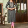 Grey Heavy Rayon Embroidery Casual Wear Kurtis 8006