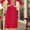 Red Heavy Rayon Embroidery Casual Wear Kurtis 8008