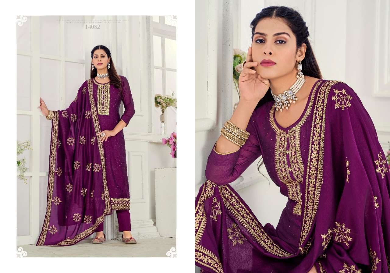 Stylish Silk Heavy Embroidery & Swarovski Diamonds Suits 14082 - Image 3