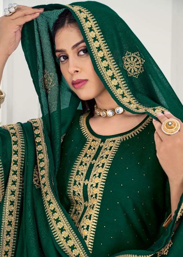 Real Silk Heavy Embroidery & Swarovski Diamonds Suits 14084 - Image 2