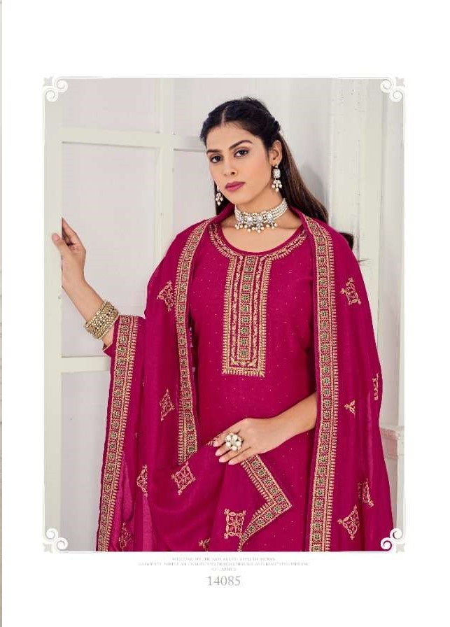 Pure Silk Heavy Embroidery & Swarovski Diamonds Suits 14085 - Image 2