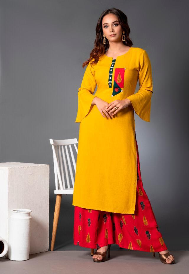 Ladies Yellow Plazo Kurti at Best Price in Faridabad | Albiya Textile